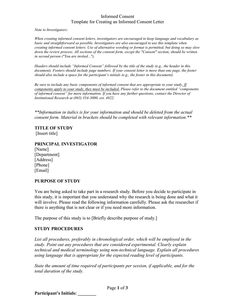 Example Of Consent Letter For Research Study