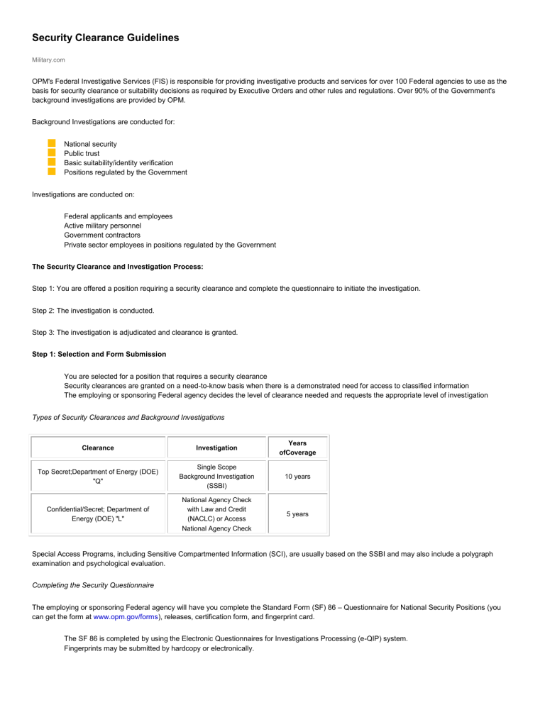 Security Clearance Guidelines