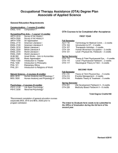 Occupational Therapy Assistance (OTA) Degree Plan Associate of Applied Science