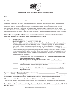 Hepatitis B Immunization Health History Form