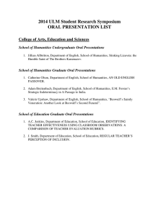 2014 ULM Student Research Symposium ORAL PRESENTATION LIST