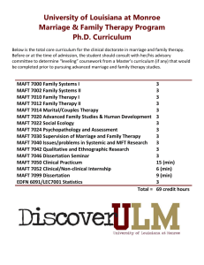University of Louisiana at Monroe Marriage &amp; Family Therapy Program Ph.D. Curriculum