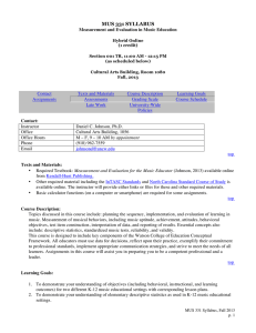 MUS 331 SYLLABUS Measurement and Evaluation in Music Education