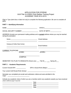 APPLICATION FOR STIPEND ULM Title IV-E BSW Child Welfare Training Project