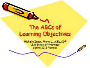 The ABCs of Learning Objectives Michelle Zagar, Pharm.D., M.Ed.,CGP ULM School of Pharmacy
