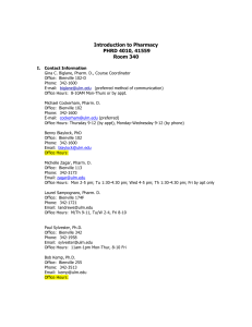 Introduction to Pharmacy PHRD 4010, 41559 Room 340