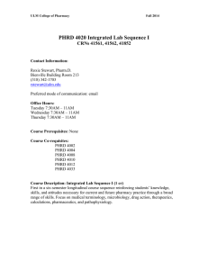 PHRD 4020 Integrated Lab Sequence I CRNs 41561, 41562, 41852