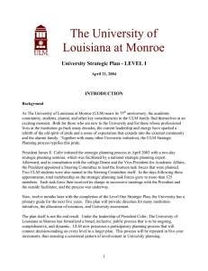 The University of Louisiana at Monroe  University Strategic Plan - LEVEL I