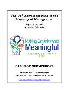 The 76 Annual Meeting of the Academy of Management CALL FOR SUBMISSIONS