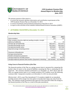 1999 Academic Pension Plan Annual Report to Membership June, 2015