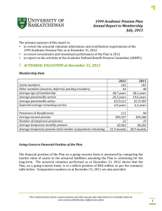 1999 Academic Pension Plan Annual Report to Membership July, 2013
