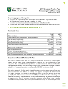 1999 Academic Pension Plan Annual Report to Membership September, 2012