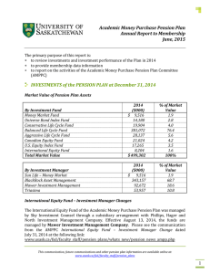 Academic Money Purchase Pension Plan Annual Report to Membership June, 2015