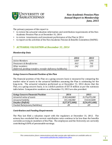 Non-Academic Pension Plan Annual Report to Membership June, 2015