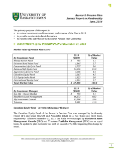 Research Pension Plan Annual Report to Membership June, 2014