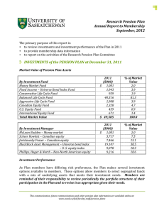 Research Pension Plan Annual Report to Membership September, 2012