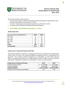 Retirees Pension Plan Annual Report to Membership June, 2015