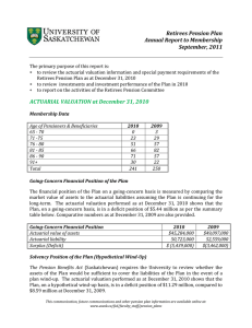 Retirees Pension Plan Annual Report to Membership September, 2011