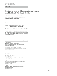 Erratum to: Lead in drinking water and human ERRATUM