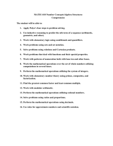 MATH 1410 Number Concepts/Algebra Structures Competencies The student will be able to: