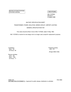 NOTICE OF INACTIVATION INCH-POUND FOR NEW DESIGN MIL-T-27535A