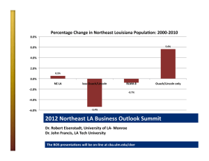 2012 Northeast LA Business Outlook Summit   Percentage Change in Northeast Louisiana PopulaTon: 2000‐2010  Dr. Robert Eisenstadt, University of LA‐ Monroe  Dr. John Francis, LA Tech University 