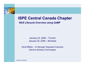 ISPE Central Canada Chapter BAS Lifecycle Overview using GaMP