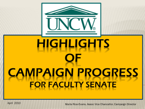 HIGHLIGHTS OF CAMPAIGN PROGRESS FOR FACULTY SENATE