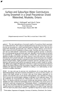 Surface and Subsurface Water Contributions During Snowmelt in a Small Watershed, Muskoka