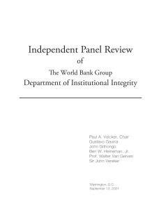 Independent Panel Review of Department of Institutional Integrity The World Bank Group