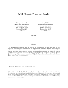 Public Report, Price, and Quality