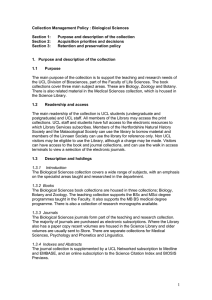 Collection Management Policy : Biological Sciences Section 1: