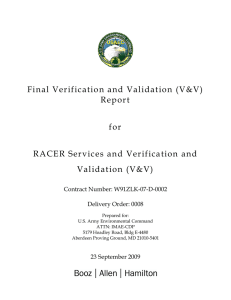 Final Verification and Validation (V&amp;V) Report for RACER Services and Verification and