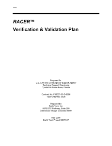 RACER ™ Verification &amp; Validation Plan