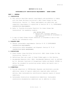 09-01-15 SECTION 01 81 13.21 SUSTAINABLILITY CERTIFICATION REQUIREMENTS - GREEN GLOBES