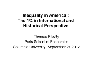 Inequality in America : The 1% in International and Historical Perspective Thomas Piketty
