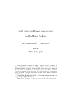 Birth Control and Female Empowerment: An Equilibrium Analysis 1 Pierre-André Chiappori