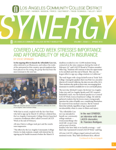 Synergy Covered LACCd Week StreSSeS ImportAnCe And AffordAbILIty of HeALtH InSurAnCe L