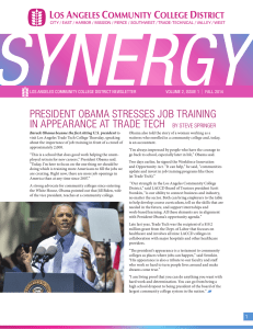 SYNERGY PRESIDENT OBAMA STRESSES JOB TRAINING IN APPEARANCE AT TRADE TECH