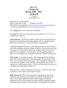 MA 113 Calculus III Spring, 2000 – 2001 Section 08