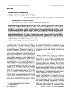 Articles Lecture-free Biochemistry A PROCESS ORIENTED GUIDED INQUIRY APPROACH