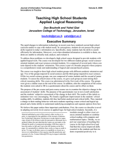 Teaching High School Students Applied Logical Reasoning Executive Summary