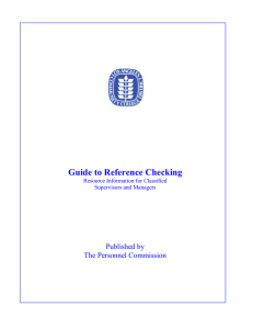 Guide to Reference Checking Published by The Personnel Commission