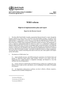 WHO reform High-level implementation plan and report  Report by the Director-General