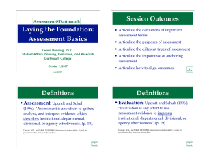 Basics Laying the Foundation: Assessment Session Outcomes