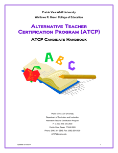 Alternative Teacher Certification Program (ATCP) Prairie View A&amp;M University