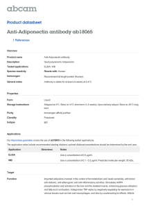 Anti-Adiponectin antibody ab18065 Product datasheet 1 References Overview
