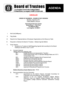 Board of Trustees AGENDA Los Angeles Community College District  CANCELLED 