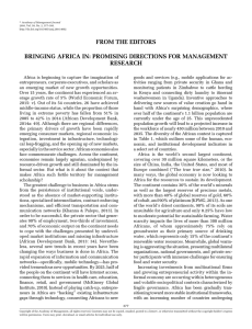 FROM THE EDITORS BRINGING AFRICA IN: PROMISING DIRECTIONS FOR MANAGEMENT RESEARCH