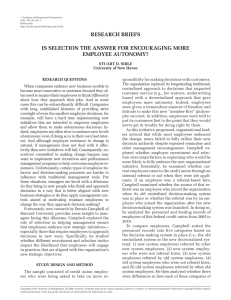 RESEARCH BRIEFS IS SELECTION THE ANSWER FOR ENCOURAGING MORE EMPLOYEE AUTONOMY?